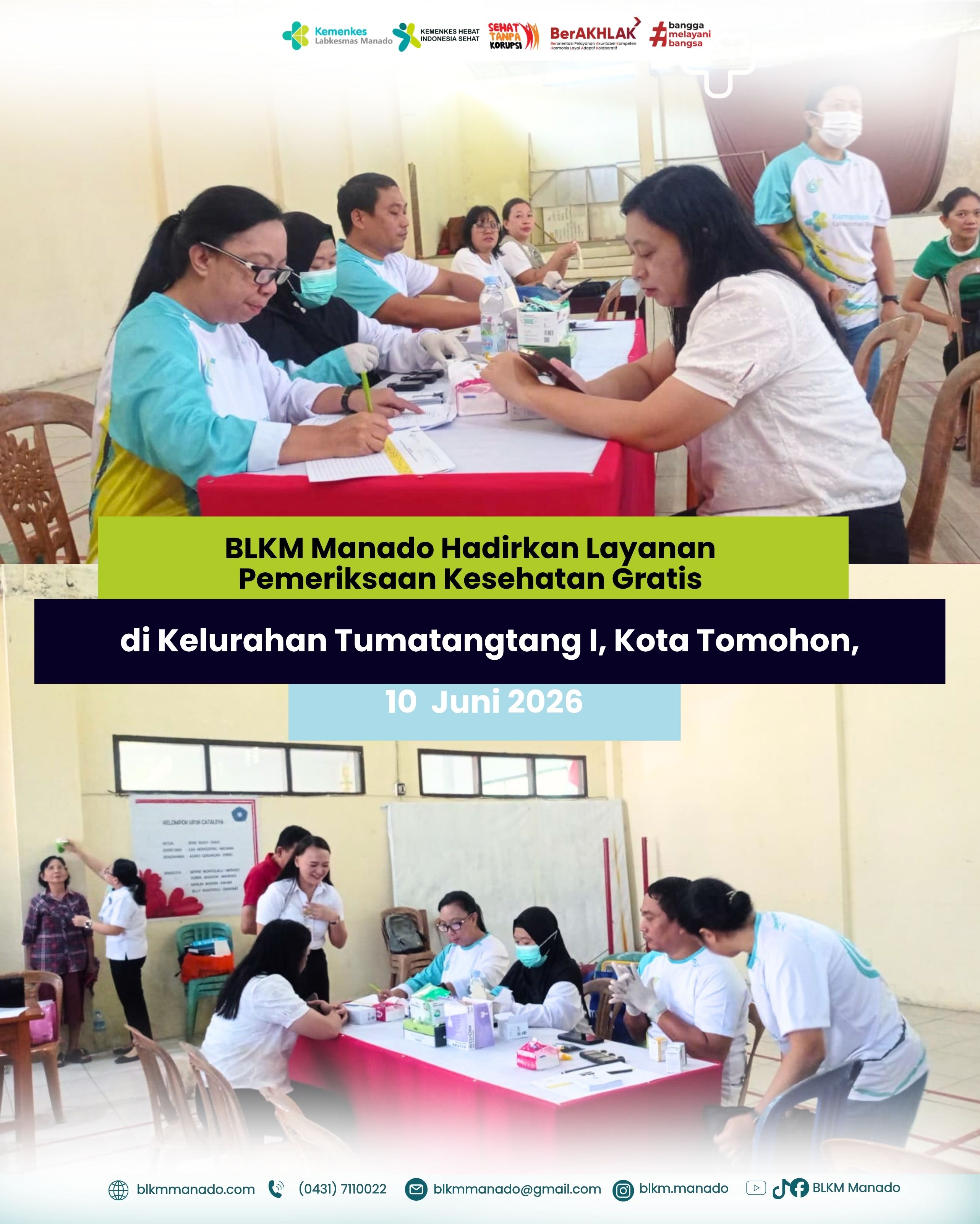 BLKM Manado Hadirkan Layanan Pemeriksaam Kesehatan Gratis di Kelurahan Tumatangtang I Kota Tomohon