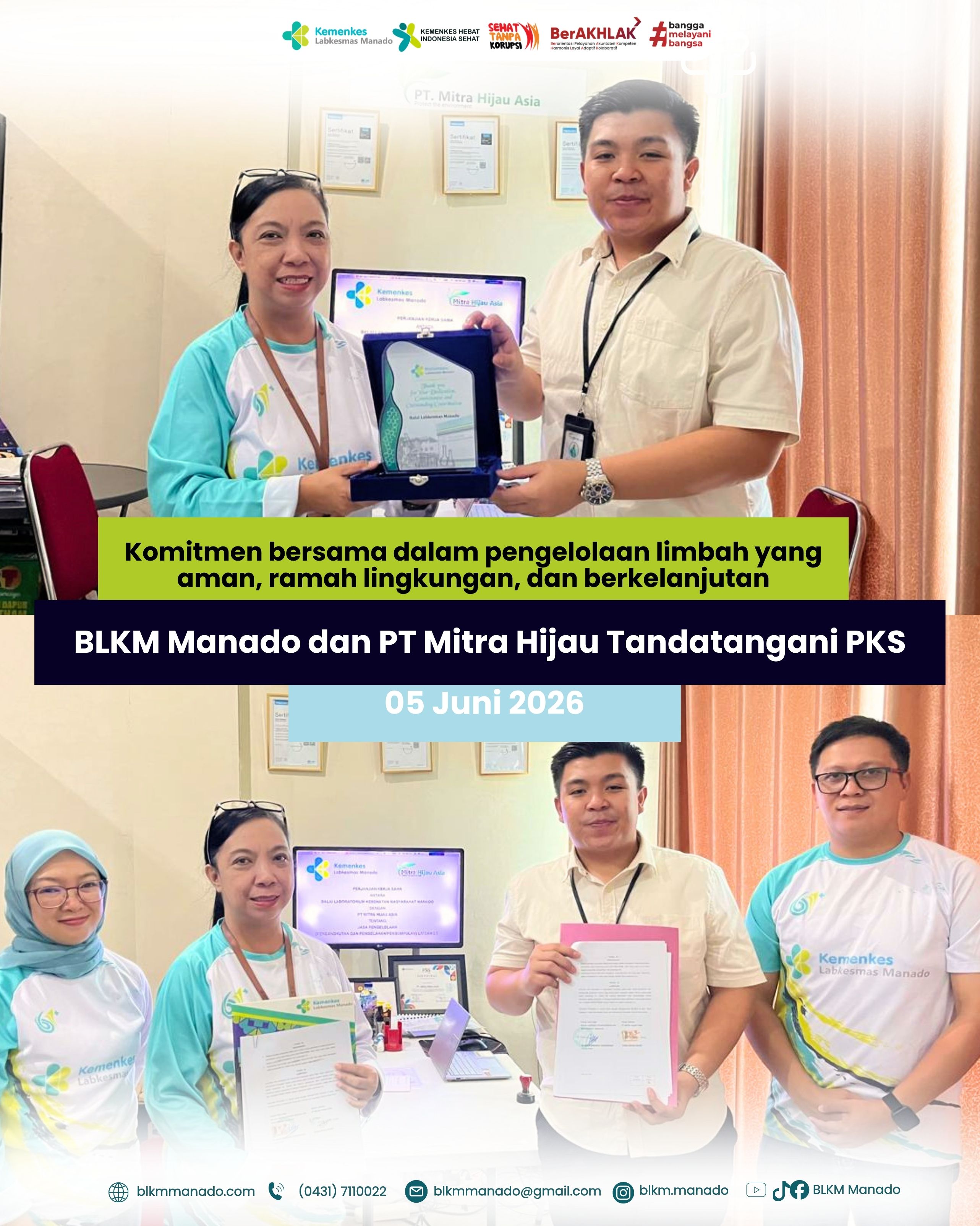 BLKM Manado dan PT Mitra Hijau Asia Tandatangani PKS Pengelolaan Limbah B3
